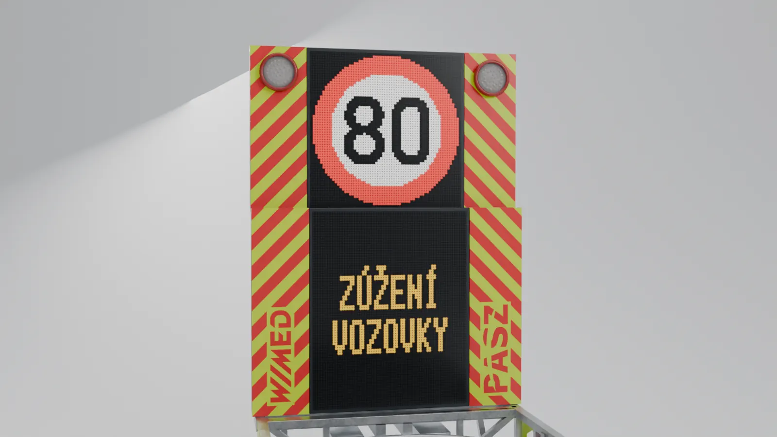 Detail LED displejů ELIPSAFE VMS s omezením rychlosti 80 a textem